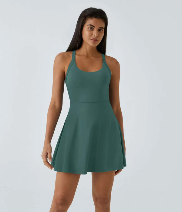 HALARA Airy Backless Twisted Flare Low Support Dress Easy Peezy Size S