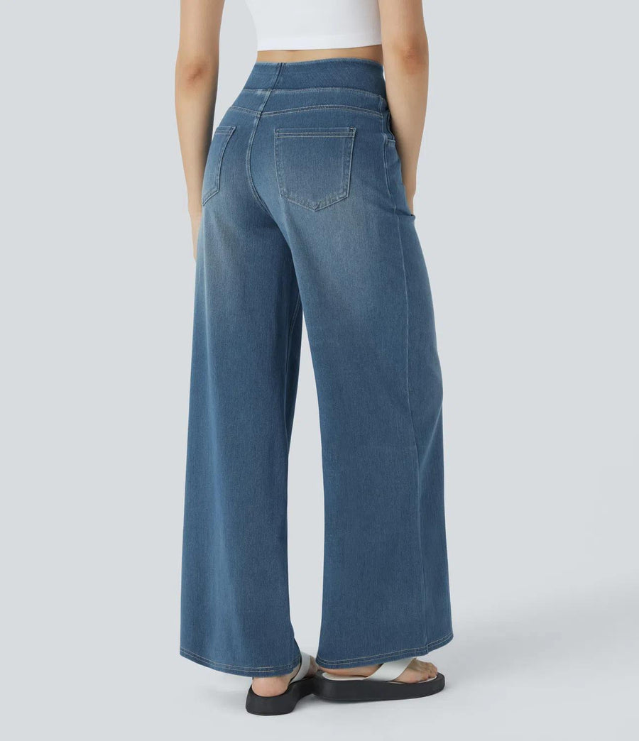 Halara Flex High Waisted Pockets Baggy Wide Leg Washed Casual Jeans Size L Reg