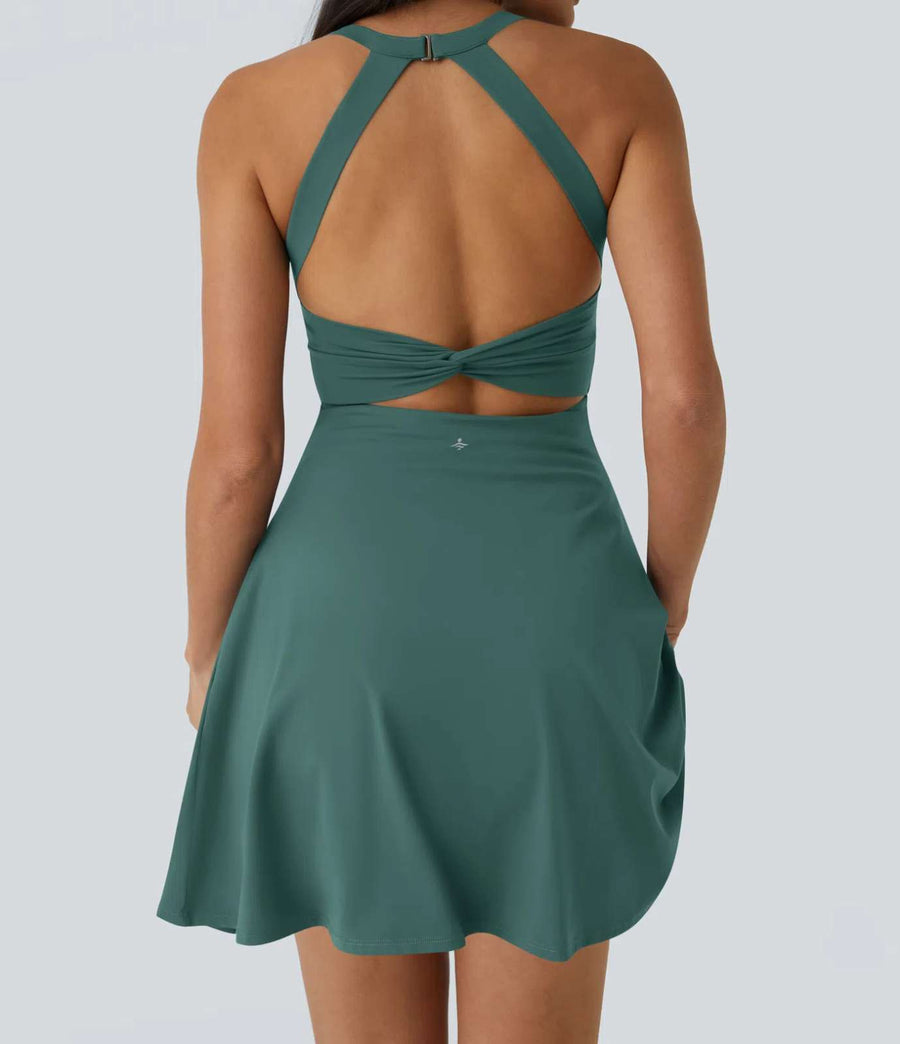 HALARA Airy Backless Twisted Flare Low Support Dress Easy Peezy Size S