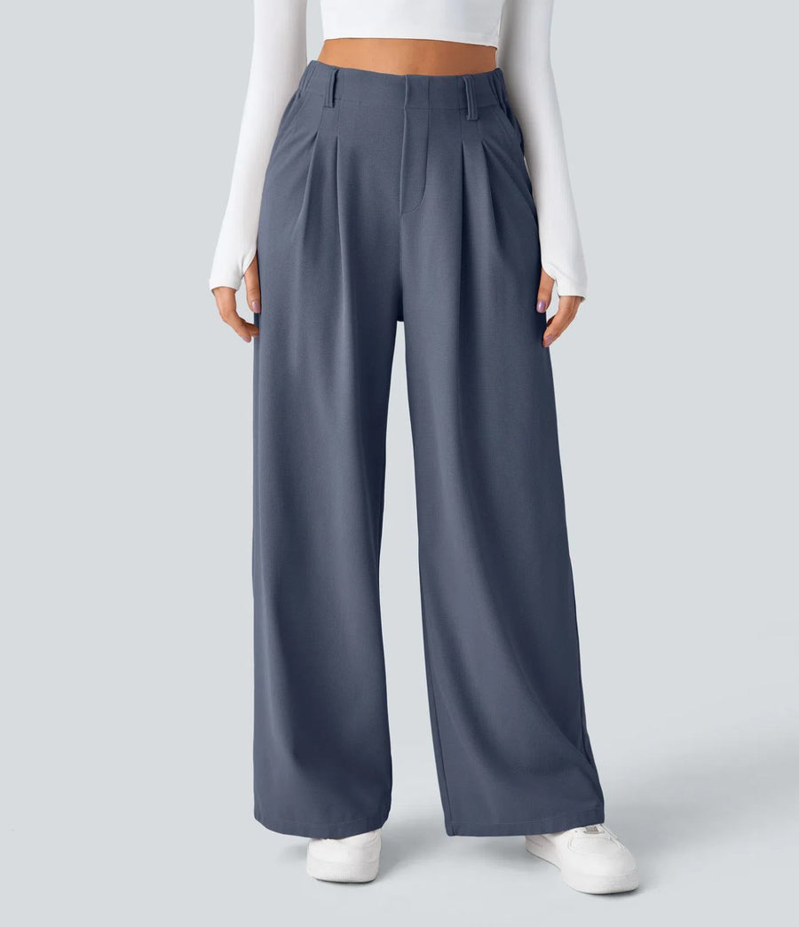 HALARA High Waisted Pocket Wide Leg Waffle Work Pants Size L