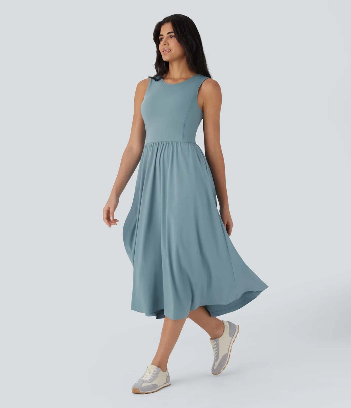 HALARA Cut Out Sleeveless Midi Flowy Quick Dry Active Dress with Pockets Size S