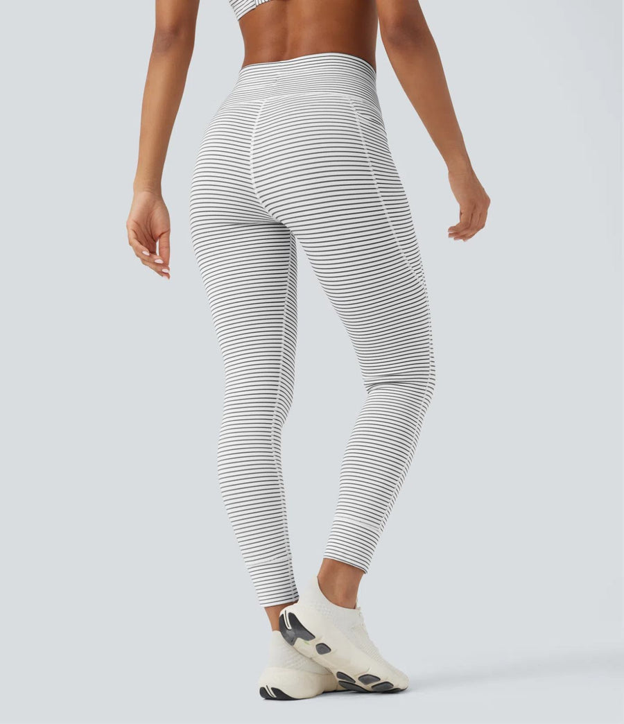 HALARA High Waisted Drawstring Striped Yoga Leggings with Pockets - Size XS