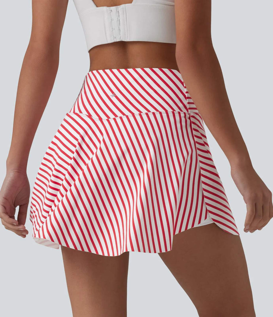 HALARA Crossover High Waisted Curved Hem 2-in-1 Stripes Mini Tennis Skirt Size S