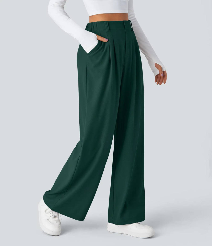 HALARA High Waisted Pocket Wide Leg Waffle Work Pants Size L