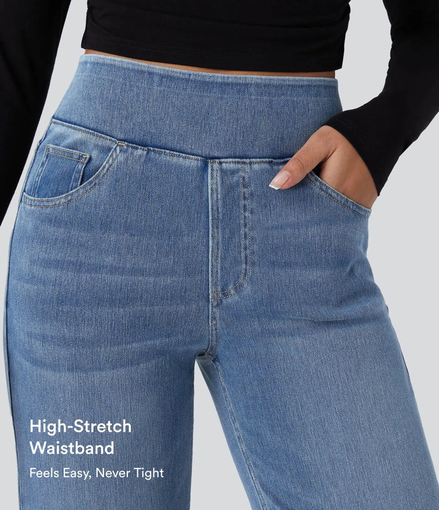 Halara Flex High Waisted Pockets Straight Leg Washed Casual Jeans Size L Reg