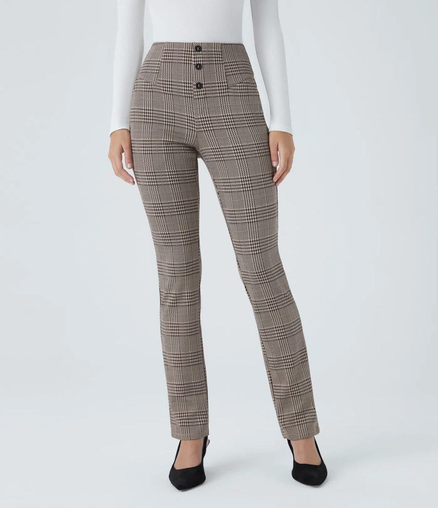 HALARA High Waisted Houndstooth Plaid Skinny Work Pants with Pockets Size S