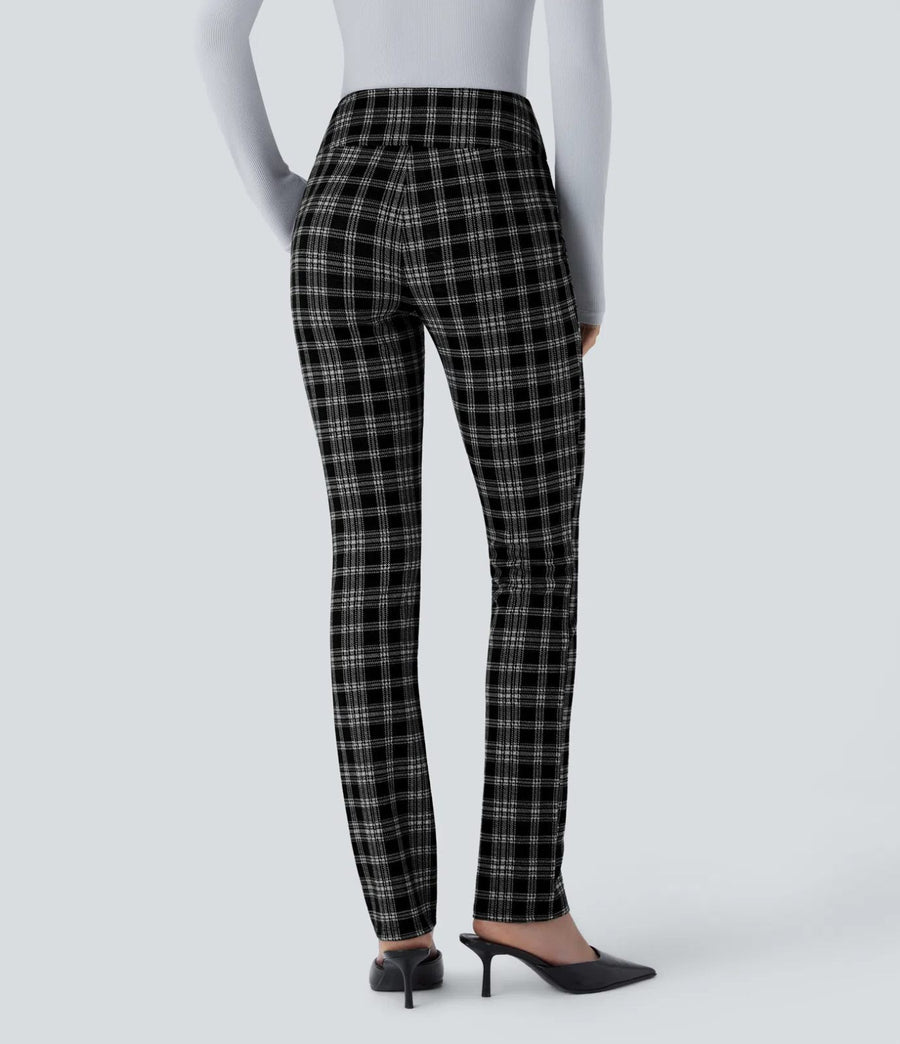 HALARA High Waisted Houndstooth Plaid Work Pants with Pockets- Size M Regular