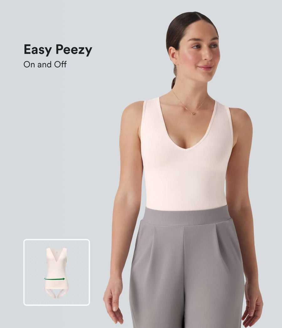 HALARA OneForm Seamless V Neck Sleeveless Shapewear Bodysuit-Easy Peezy Size L