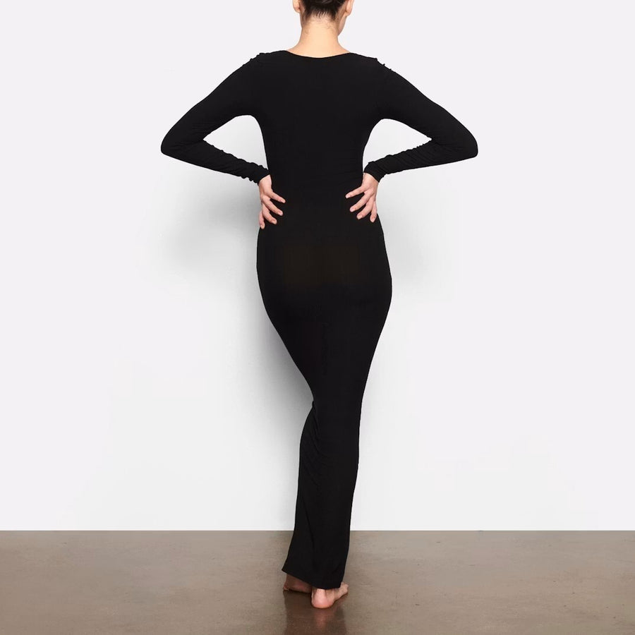 SKIMS NWT Long Sleeve Ribbed Dress Onyx Size XS