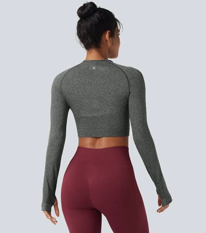 HALARA Halara Seamless Flow Round Neck Long Sleeve Thumb Hole Cropped Size M