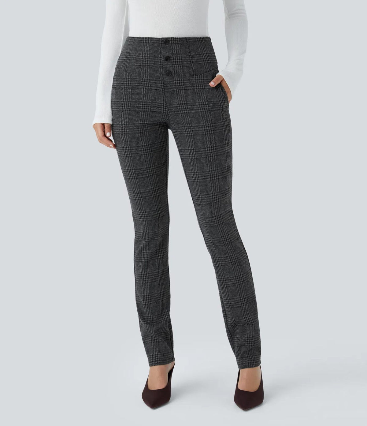 HALARA High Waisted Houndstooth Plaid Skinny Work Pants with Pockets Size S