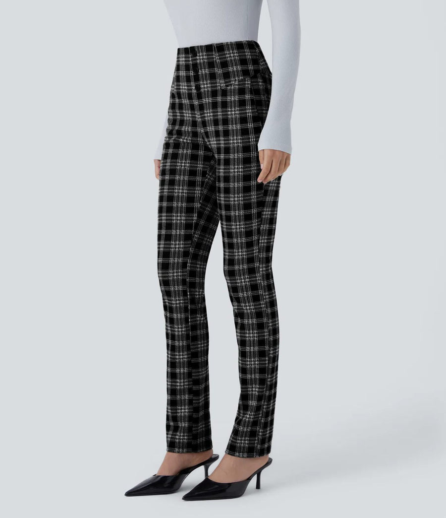 HALARA High Waisted Houndstooth Plaid Skinny Work Pants with Pockets Size M