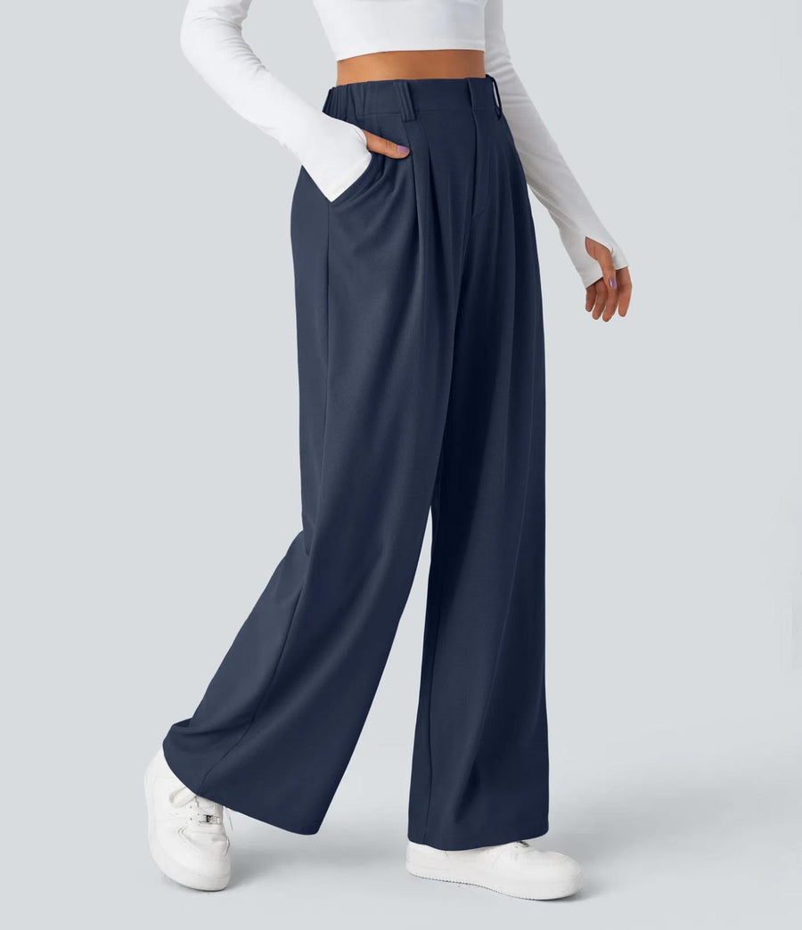 HALARA High Waisted Pocket Wide Leg Waffle Work Pants Size L