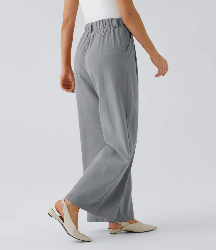 HALARA High Waisted Pocket Wide Leg Flowy Solid Palazzo Linen-Feel Pants Size XL