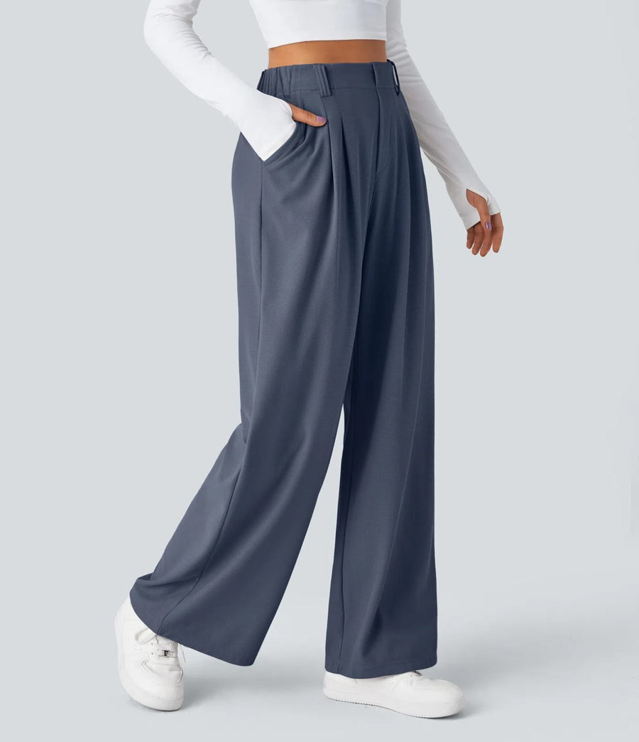 HALARA High Waisted Pocket Wide Leg Waffle Work Pants Size M Petite