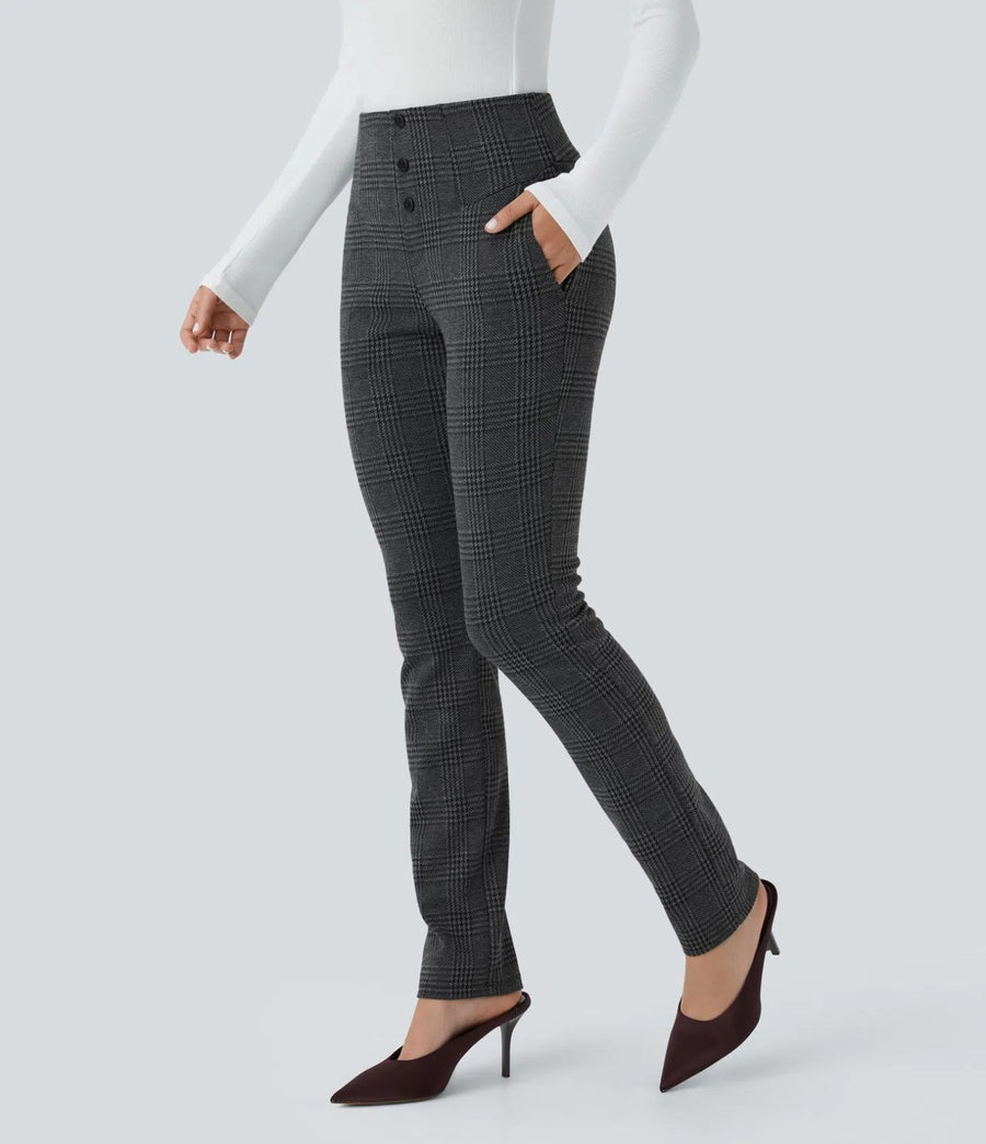 HALARA High Waisted Houndstooth Plaid Skinny Work Pants with Pockets Size S