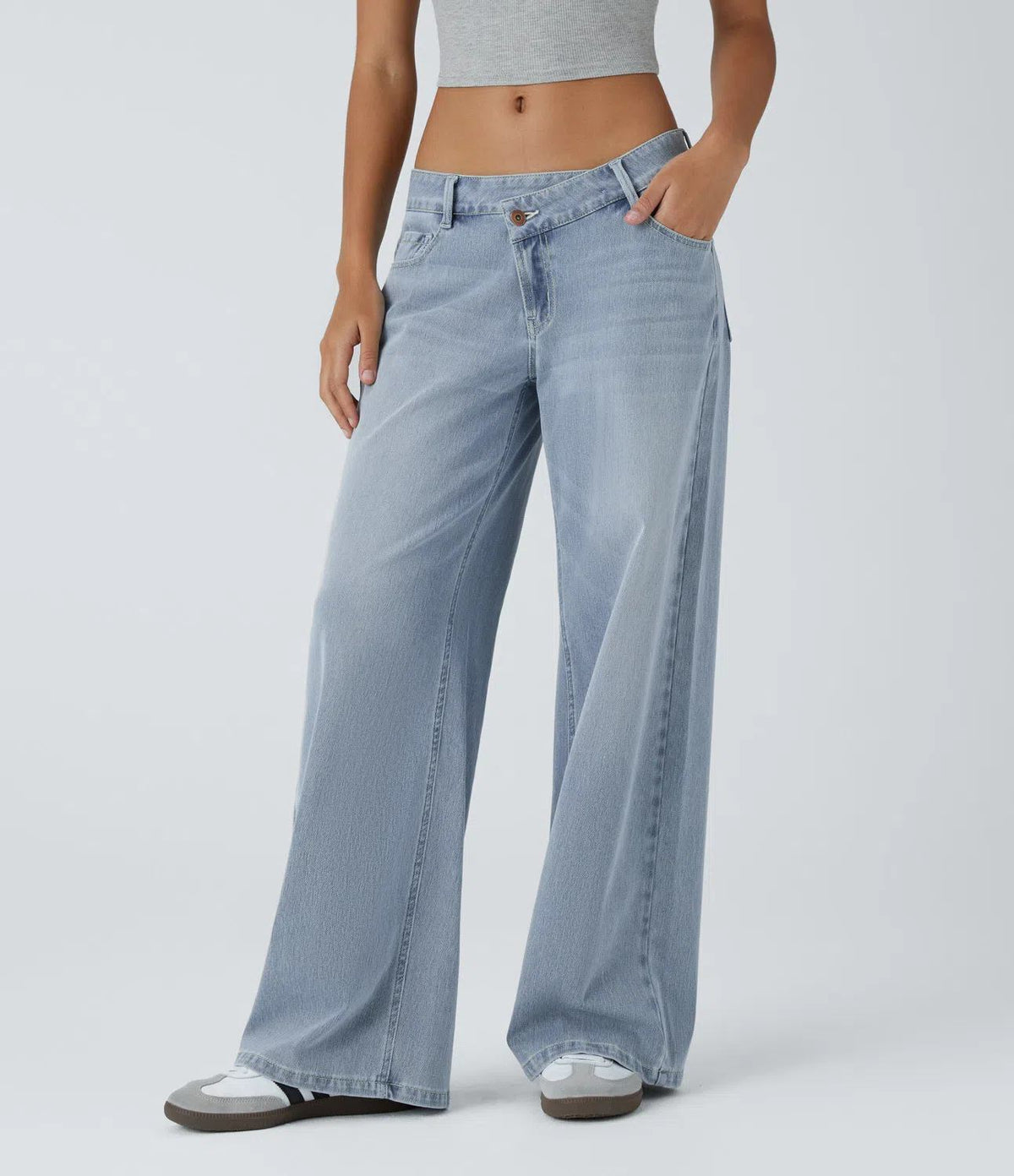 HALARA Asymmetric Low Rise Zipper Pockets Baggy Wide Leg Jeans Size XL Regular