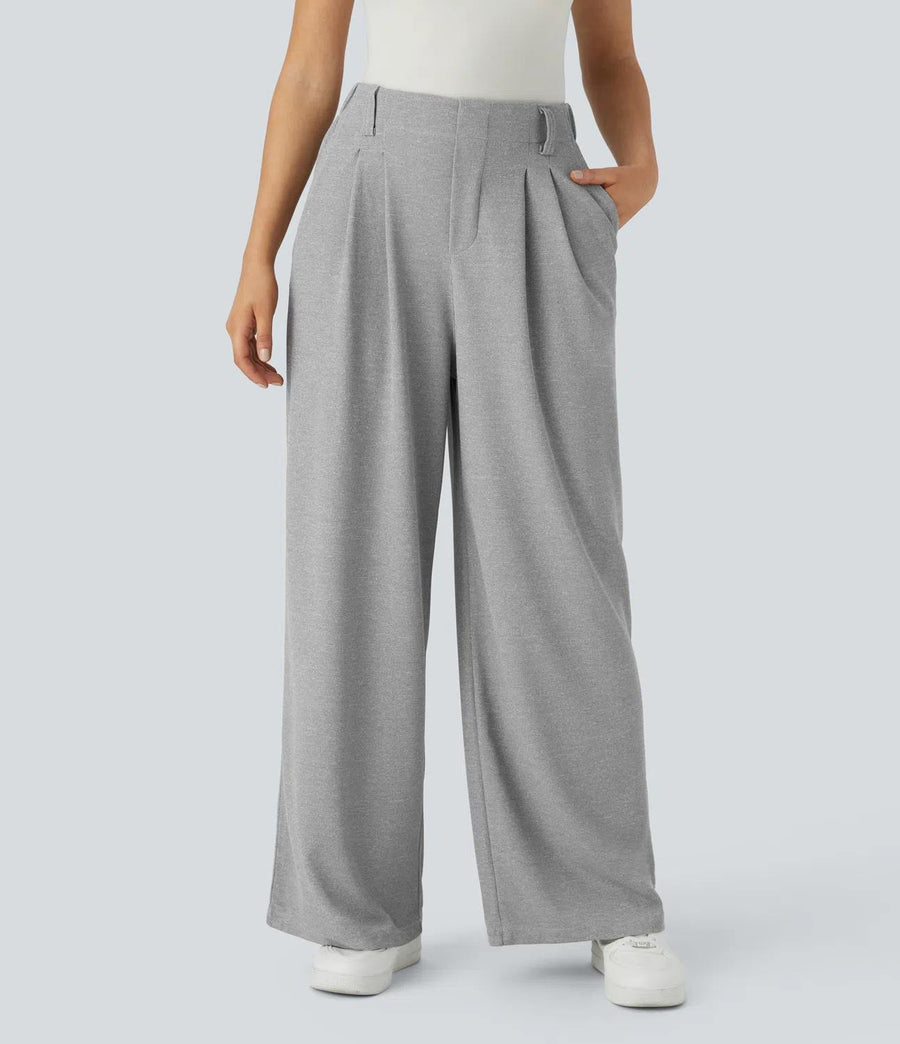 HALARA High Waisted Pocket Wide Leg Waffle Work Pants Size L Petite