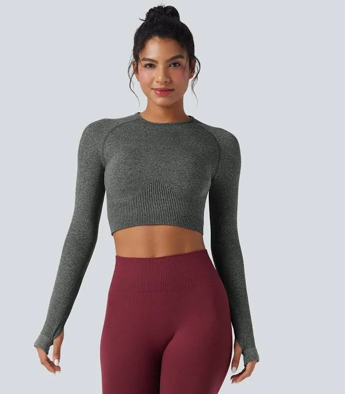 HALARA Halara Seamless Flow Round Neck Long Sleeve Thumb Hole Cropped Size M