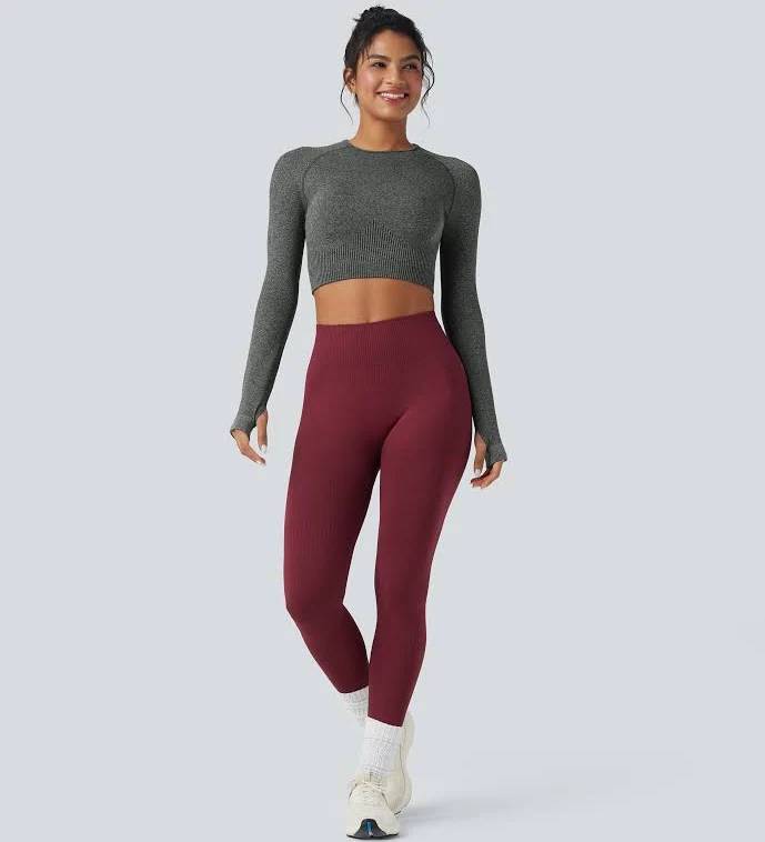 HALARA Halara Seamless Flow Round Neck Long Sleeve Thumb Hole Cropped Size M