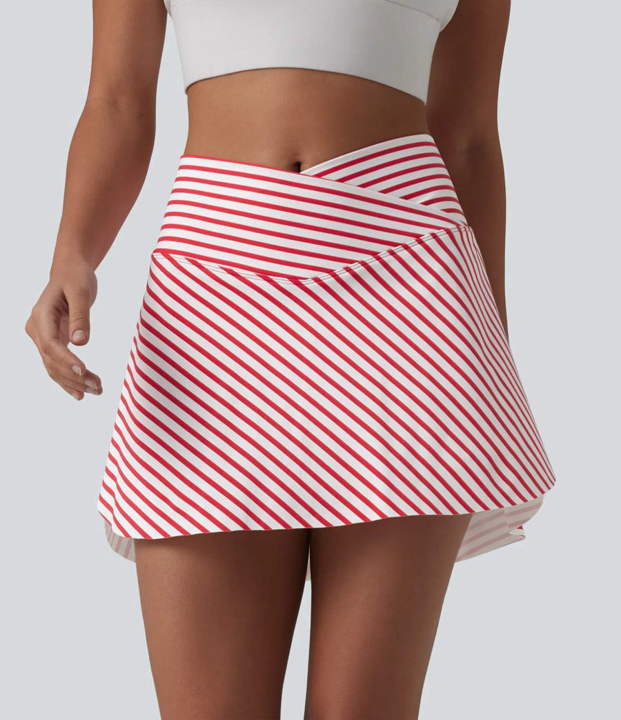 HALARA Crossover High Waisted Curved Hem 2-in-1 Stripes Mini Tennis Skirt Size M