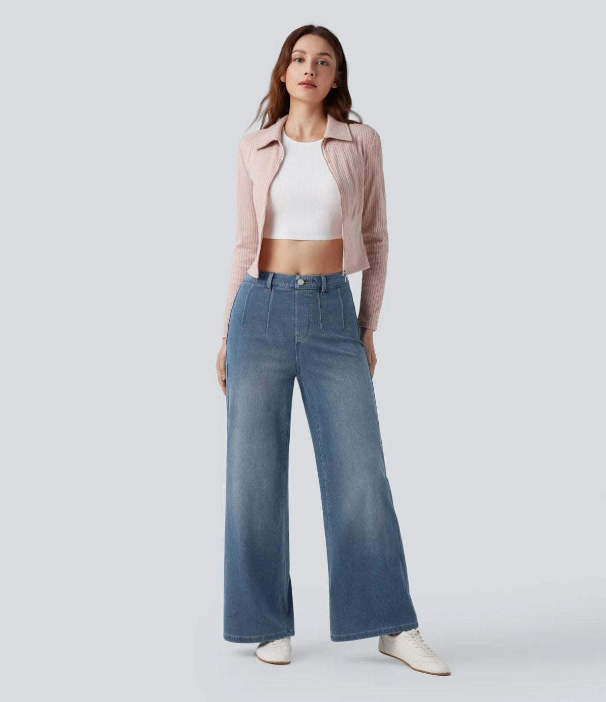 HALARA High Waisted Tummy Control Wide Leg Jeans with Pockets- Size S Reg