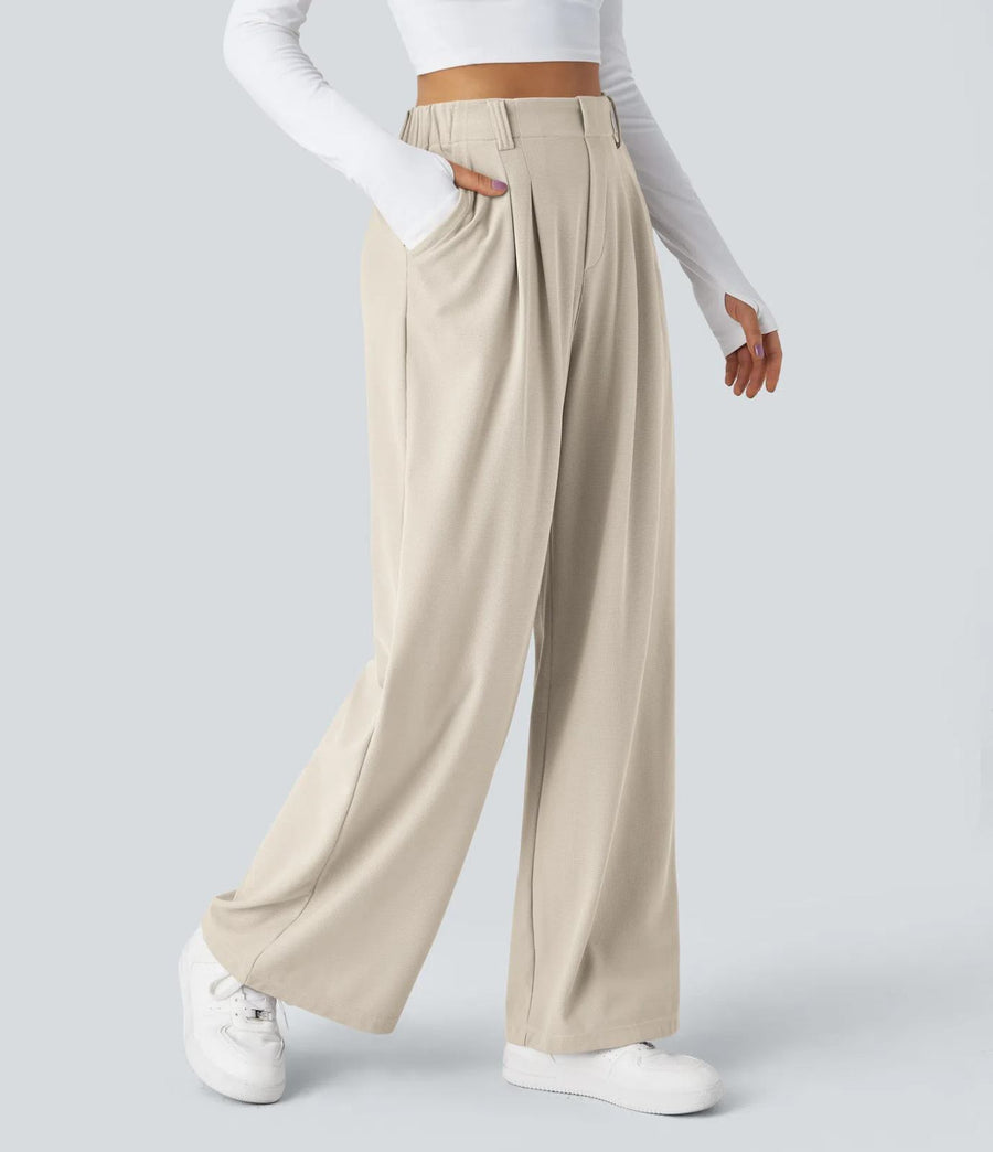 HALARA High Waisted Pocket Wide Leg Waffle Work Pants Size L