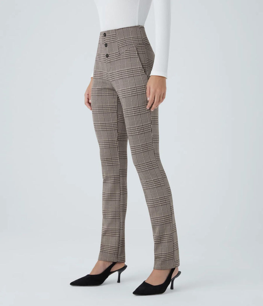 HALARA High Waisted Houndstooth Plaid Skinny Work Pants with Pockets Size S