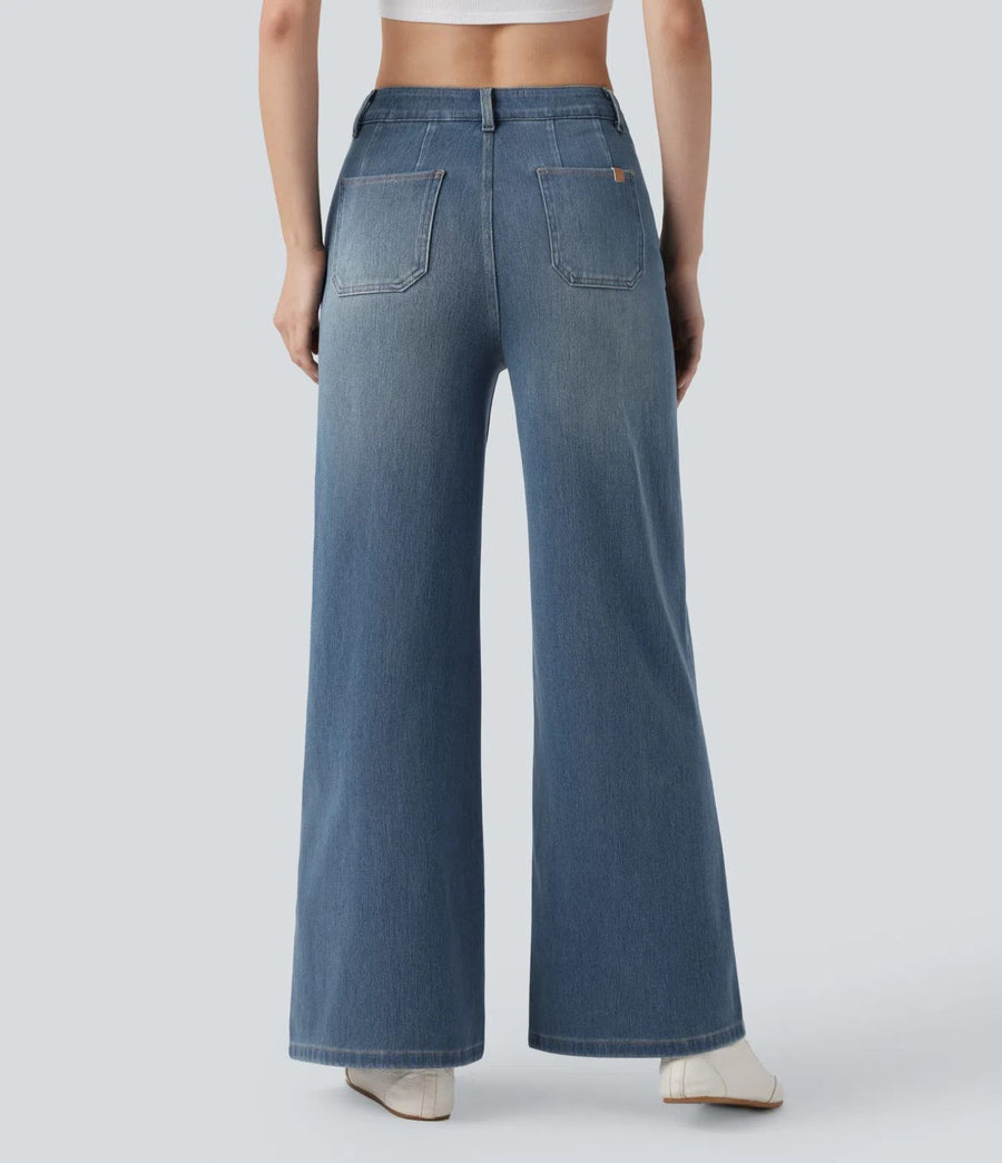 HALARA High Waisted Tummy Control Wide Leg Jeans with Pockets- Size S Reg