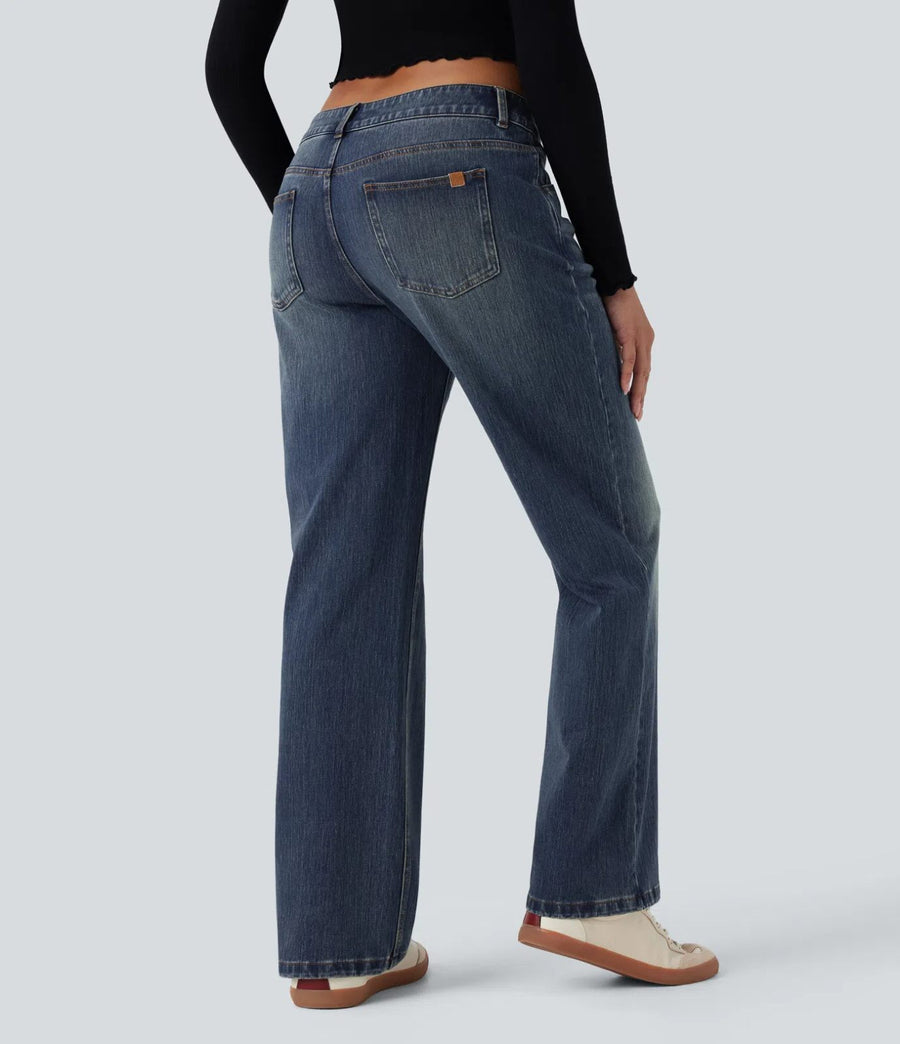 Halara Flex Asymmetric Low Rise Straight Leg Casual Jeans with Pockets L reg