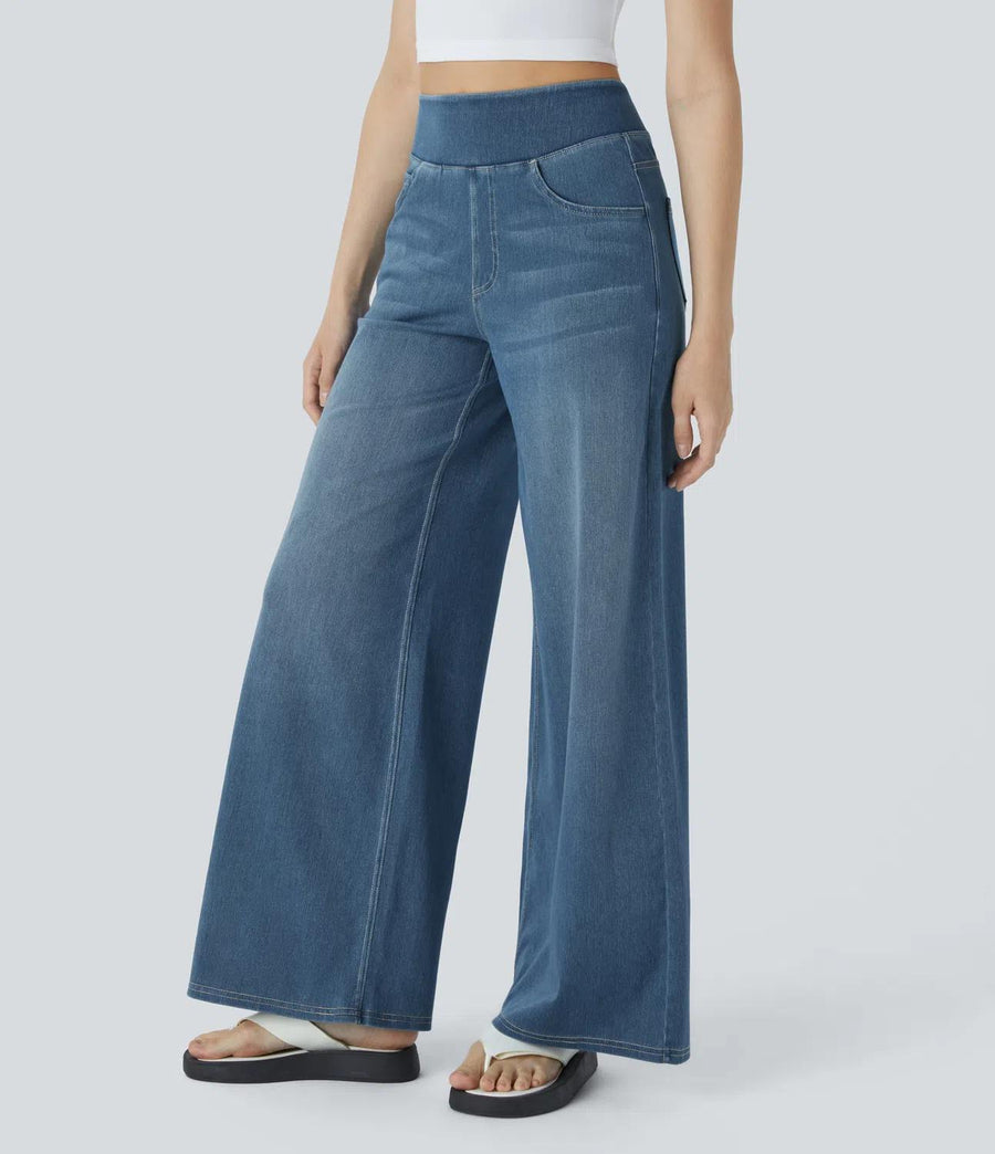 Halara Flex High Waisted Pockets Baggy Wide Leg Washed Casual Jeans Size L Reg