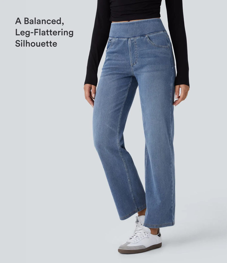 Halara Flex High Waisted Pockets Straight Leg Washed Casual Jeans Size L Reg