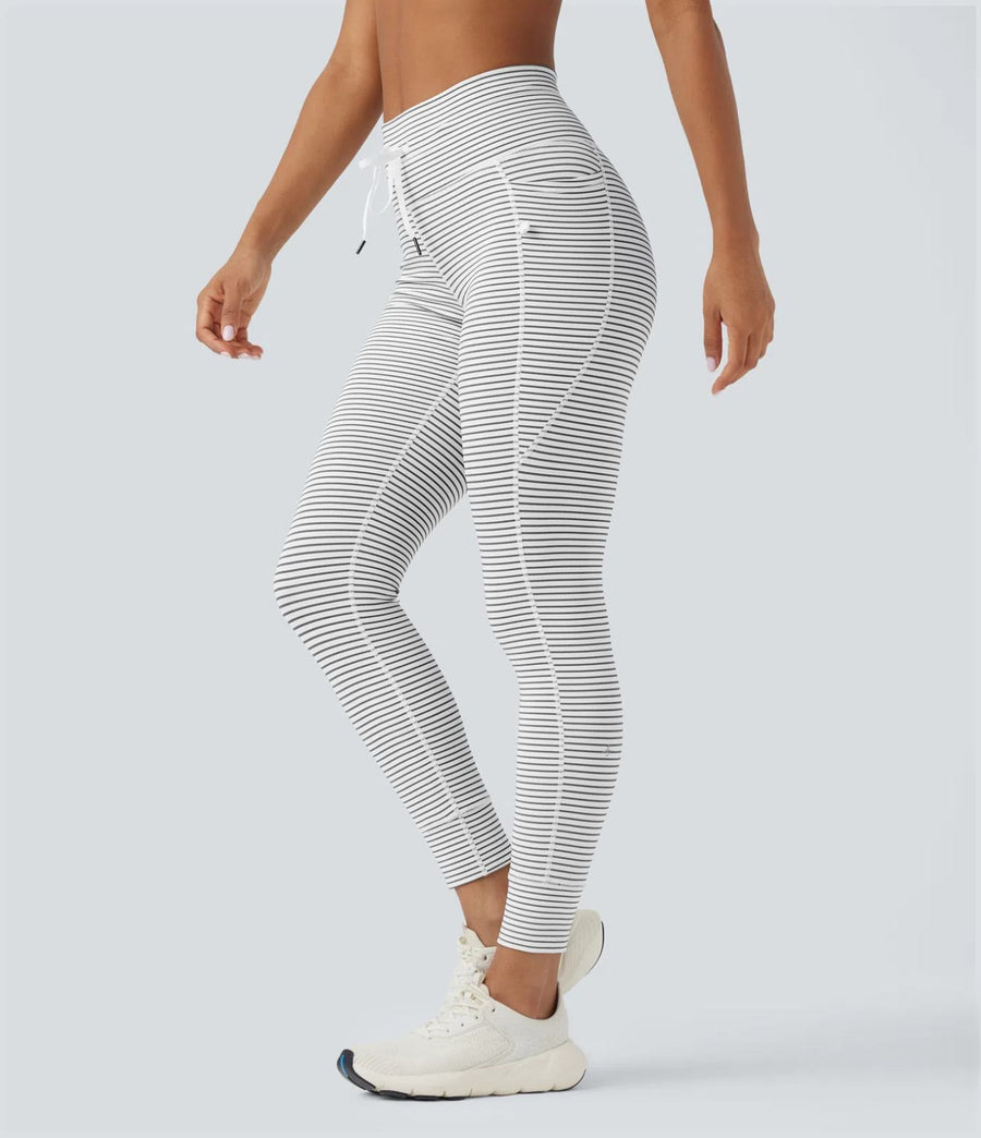 HALARA High Waisted Drawstring Striped Yoga Leggings with Pockets - Size XS