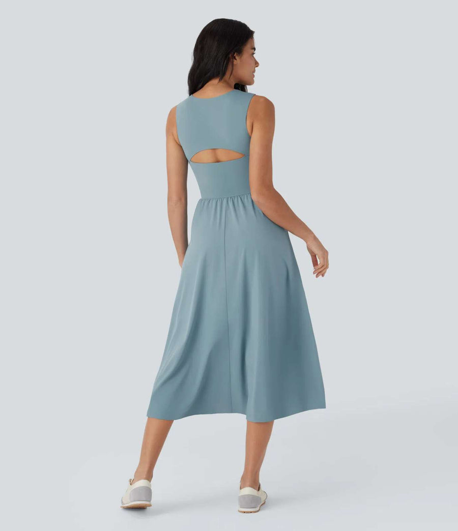 HALARA Cut Out Sleeveless Midi Flowy Quick Dry Active Dress with Pockets Size S
