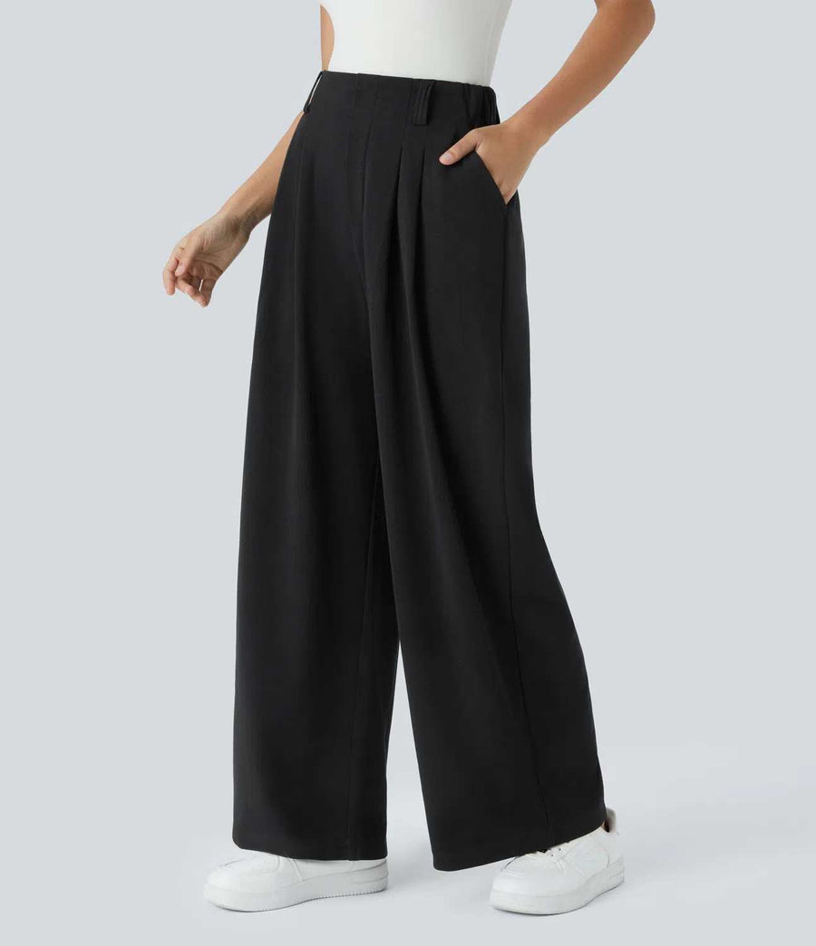 HALARA High Waisted Pocket Wide Leg Waffle Work Pants Size M Petite
