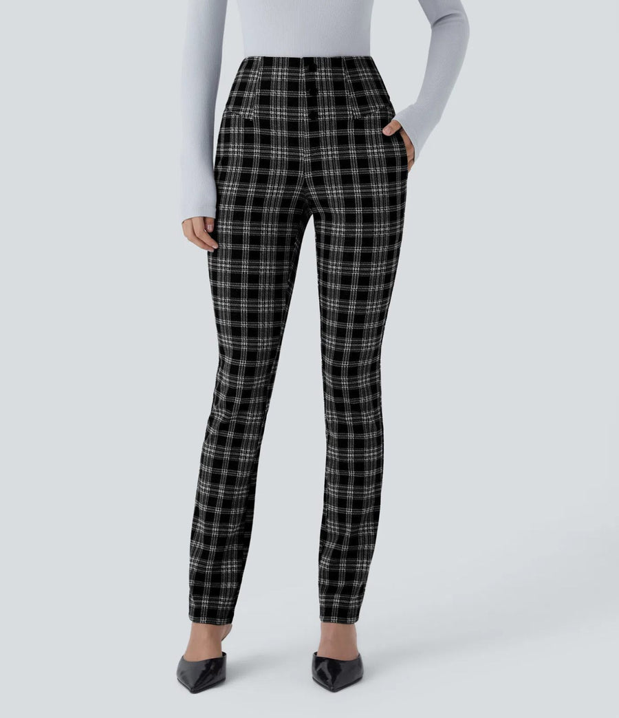 HALARA High Waisted Houndstooth Plaid Work Pants with Pockets- Size M Regular