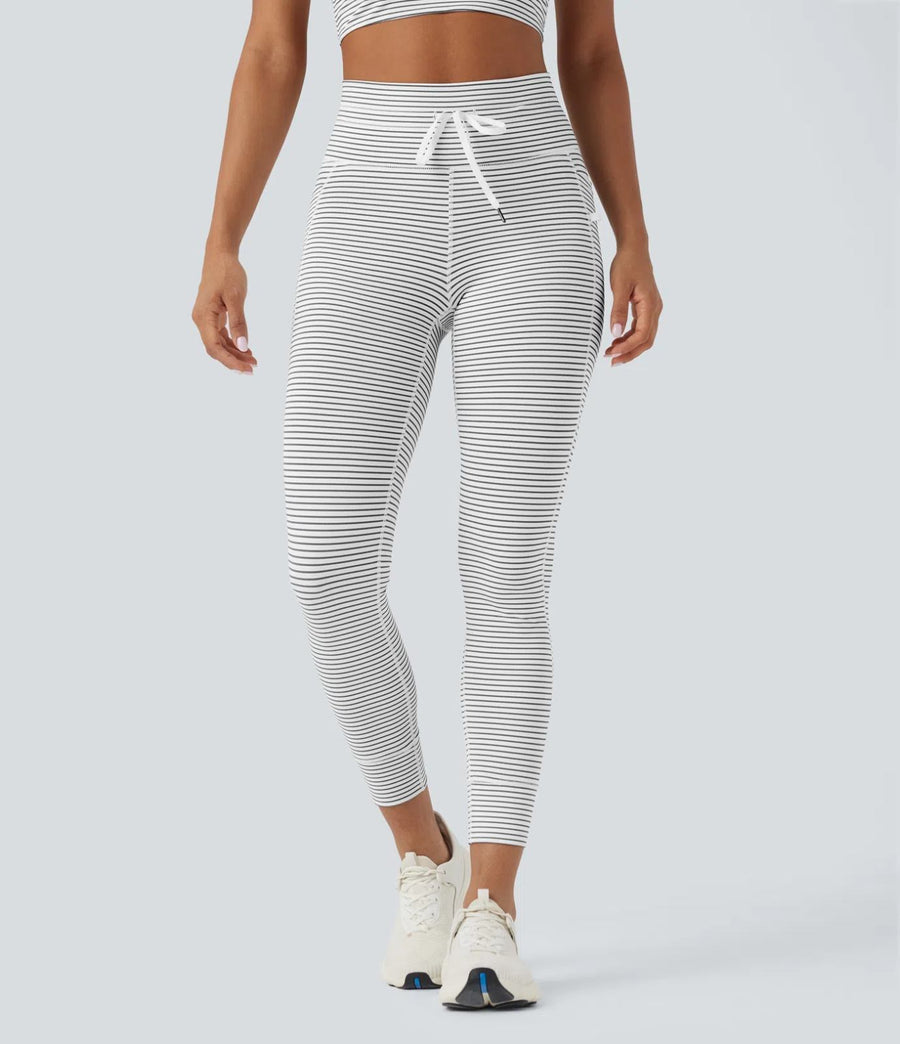 HALARA High Waisted Drawstring Striped Yoga Leggings with Pockets - Size XS