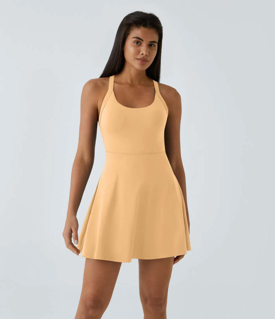 HALARA Airy Backless Twisted Flare Low Support Active Dress-Easy Peezy Size M