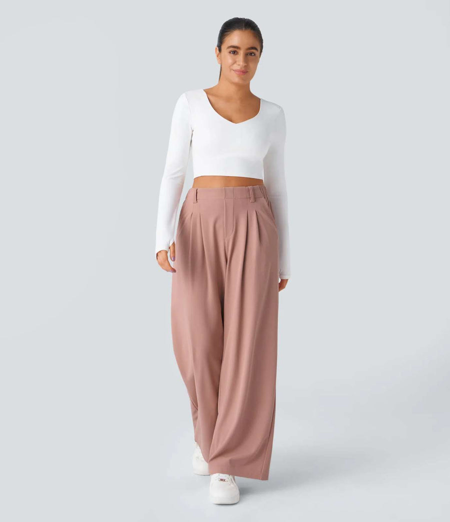 HALARA High Waisted Pocket Wide Leg Waffle Work Pants Size L