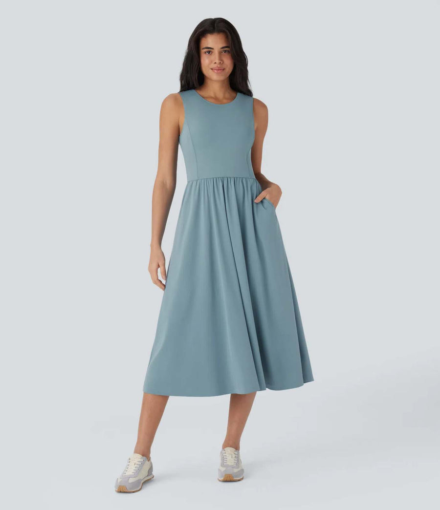 HALARA Cut Out Sleeveless Midi Flowy Quick Dry Active Dress with Pockets Size S