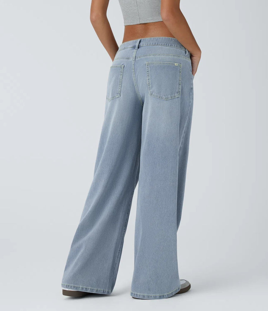 HALARA Asymmetric Low Rise Zipper Pockets Baggy Wide Leg Jeans Size XL Regular