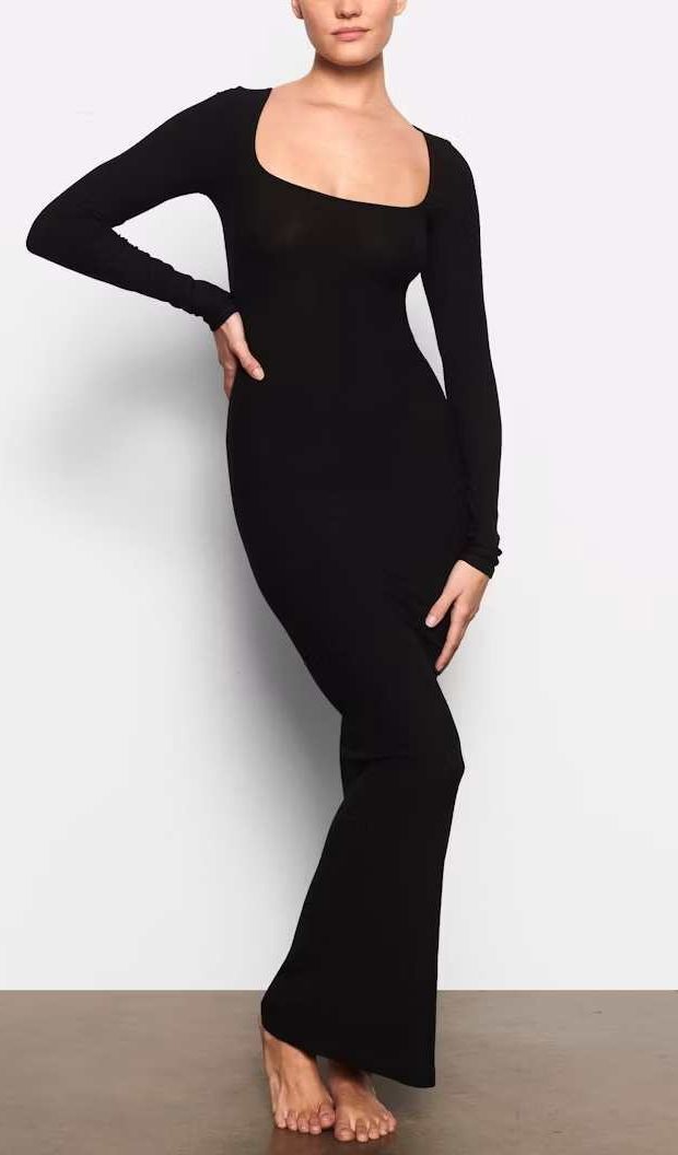 SKIMS NWT Long Sleeve Ribbed Dress Onyx Size XXS